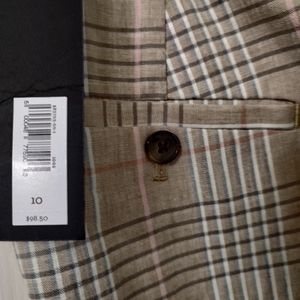 BANANA REPUBLIC WOMEN'S PLAID LINEN BLEND PANTS